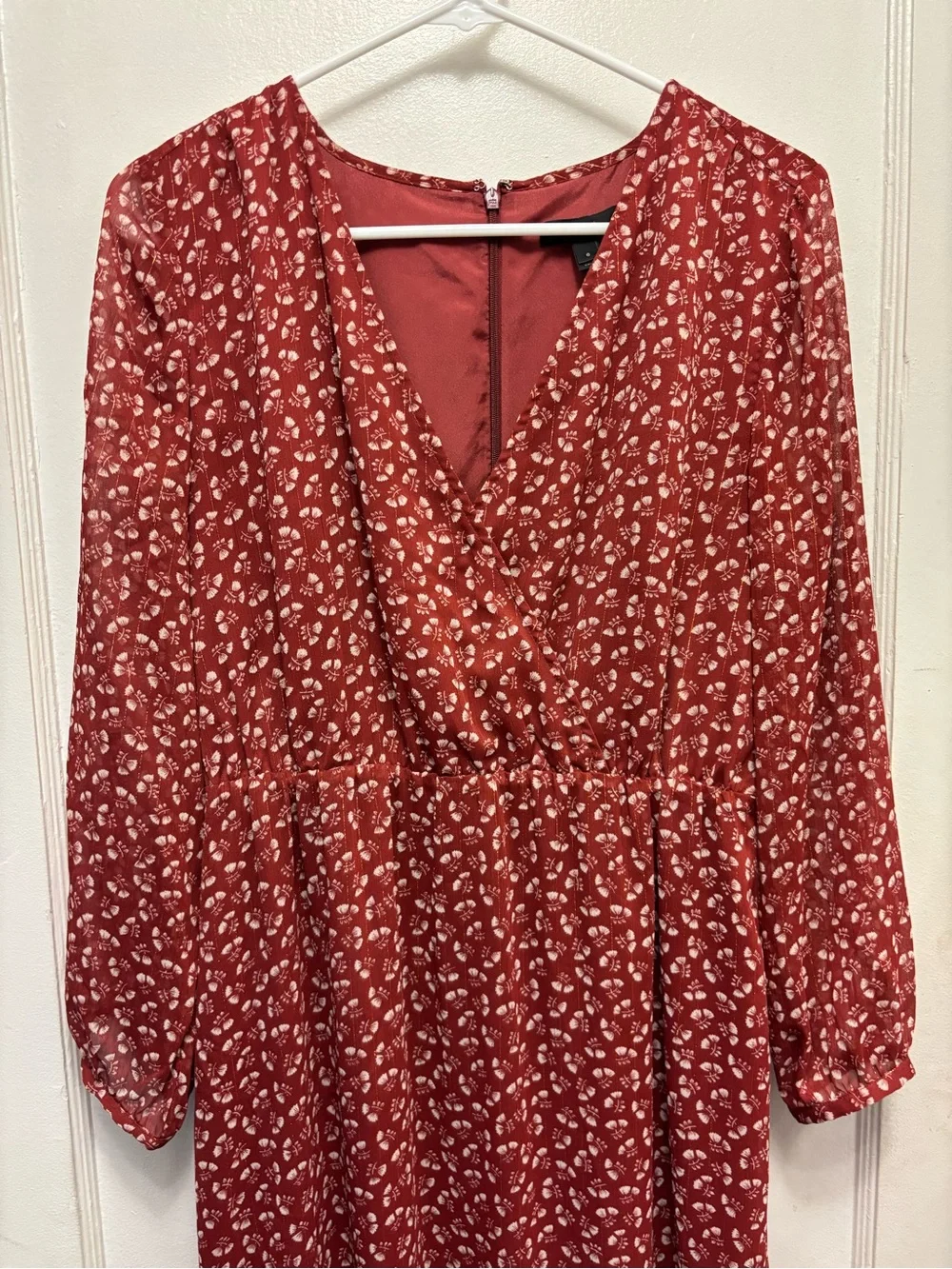 J. Crew Point Sur Faux Wrap Floral Print Rusty Red Lined Dress Size 6